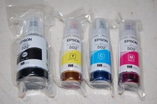 New Sealed EPSON OEM Eco-Tank 502 Ink Bottle Set - Black, Magenta, Yellow  Cyan