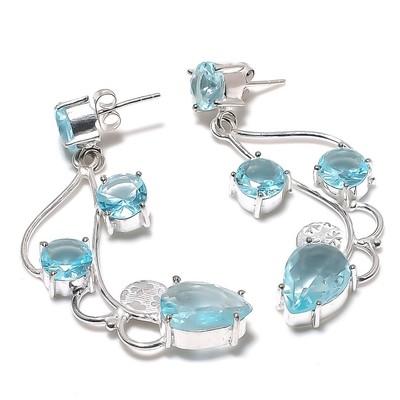 Aqua Aquamarin Edelstein Handarbeit 925 Sterlingsilber Schmuck Ohrring Größe ...