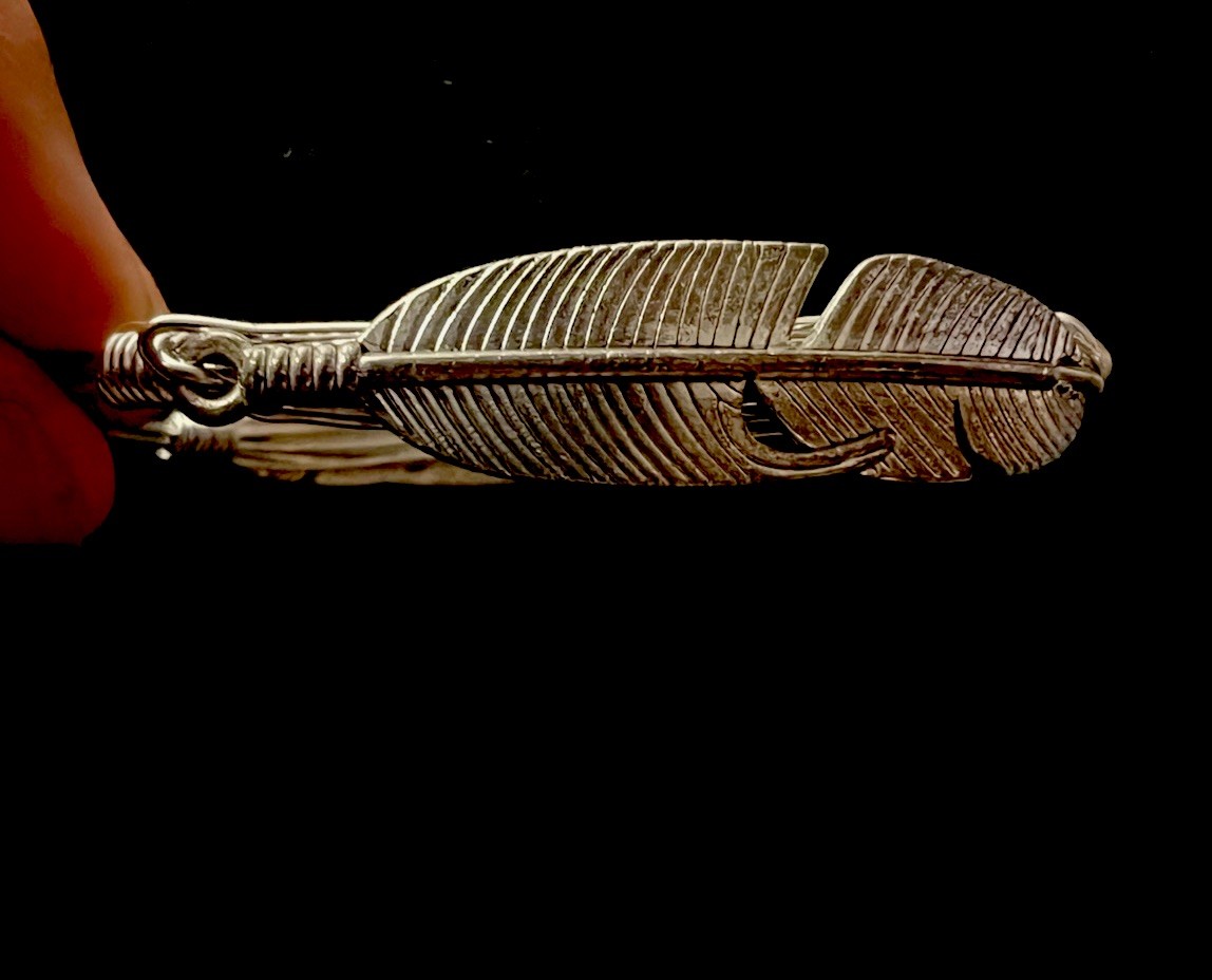 Silvertone Wire Wrap Double Feather Bangle Bracel… - image 3