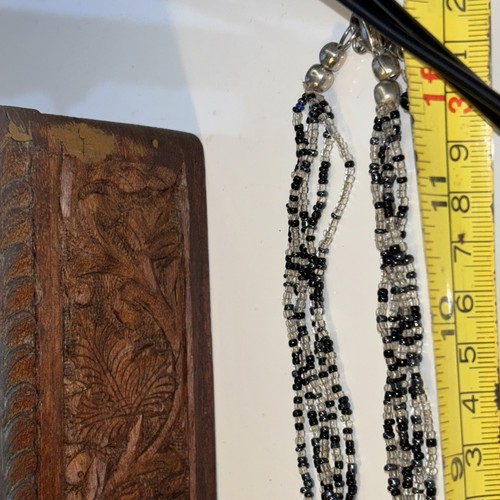 Black Long Boho Beaded Tassel Braided Necklace - Picture 9 of 12
