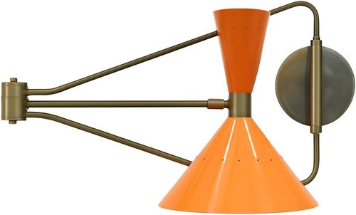 Mid Century Modern Swing Arm Wall Sconce – 270° Rotatable Dome Shade, Integrated LED, Plug-In, Walnut & Chrome, For Bedroom/Office