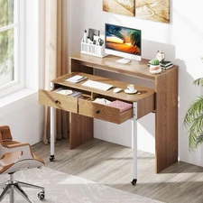 39.5" Expandable Rolling Computer Desk w/Monitor Shelf 2-tier Desktop 2 Drawers