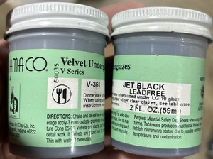 2 (2 Oz) Full Bottles Amaco Velvet Underglaze V-361 Jet Black Dinnerware Safe