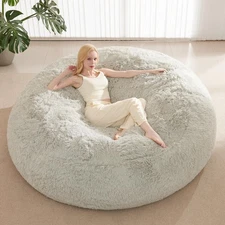 Bean Bag Chair Cover, Waterproof Faux Fur Bean Bag Cover Only(No Filler), 5FT ro