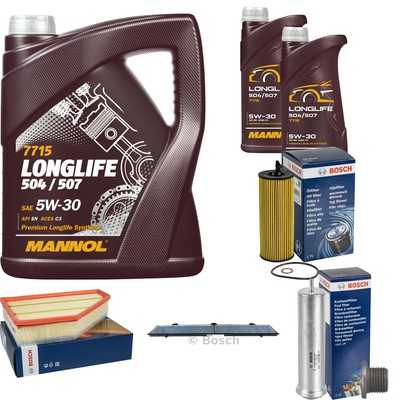BOSCH Inspektionspaket 7 L MANNOL 5W-30 Longlife für BMW 1er E81 118d 116d E87