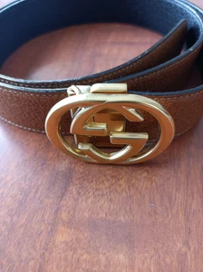 Gucci G Mark cuir camel doré mat 85/34 036 ceinture imbriquée occasion sans boîte