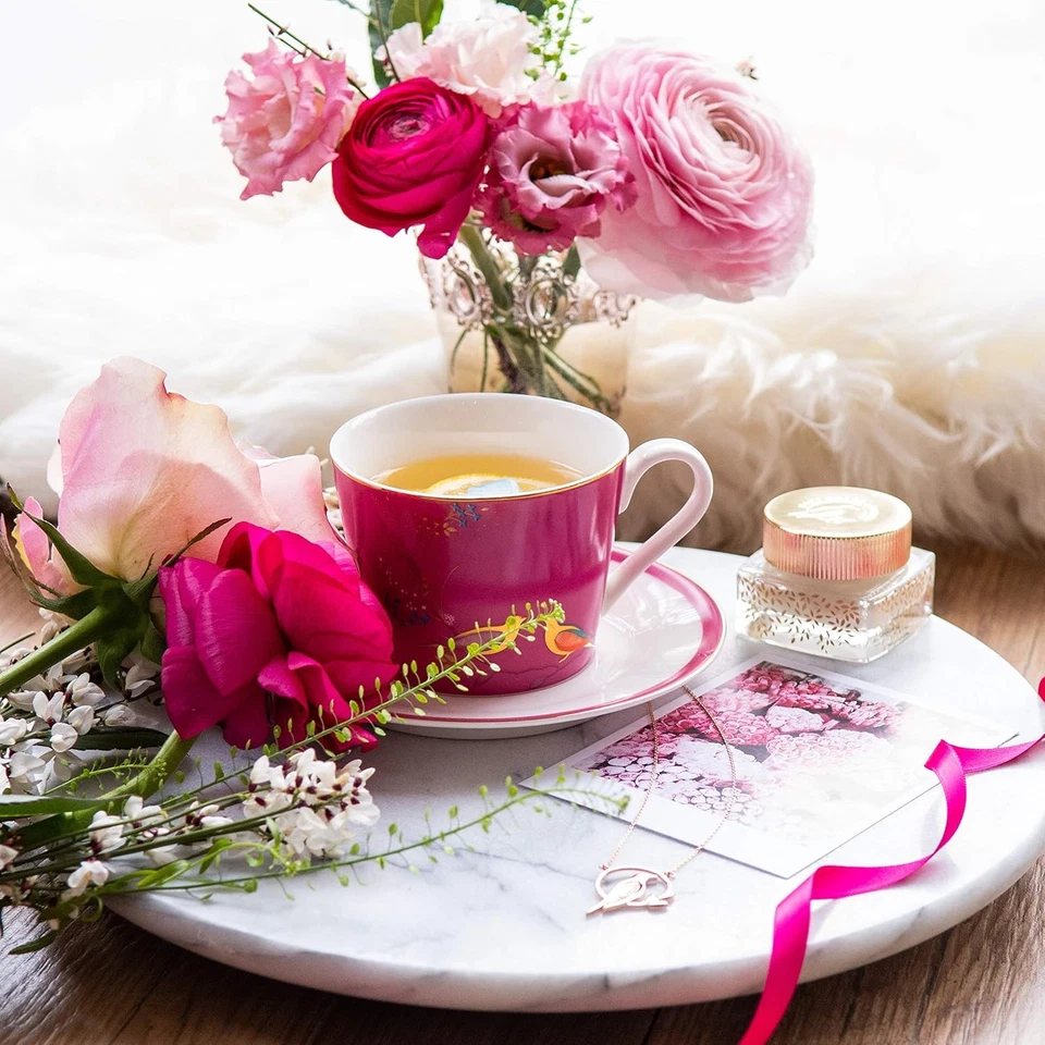 Фарфоровая чайная чашка с блюдцем Sara Miller Chelsea 8 унций, розовая с 22-каратным золотом Tri... - Изображение 2 из 4
