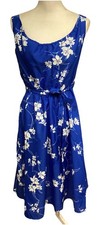 Vintage Ja-Na Of Hawaii Blue Floral Wrap Dress Polyester Small Adjustable Belt