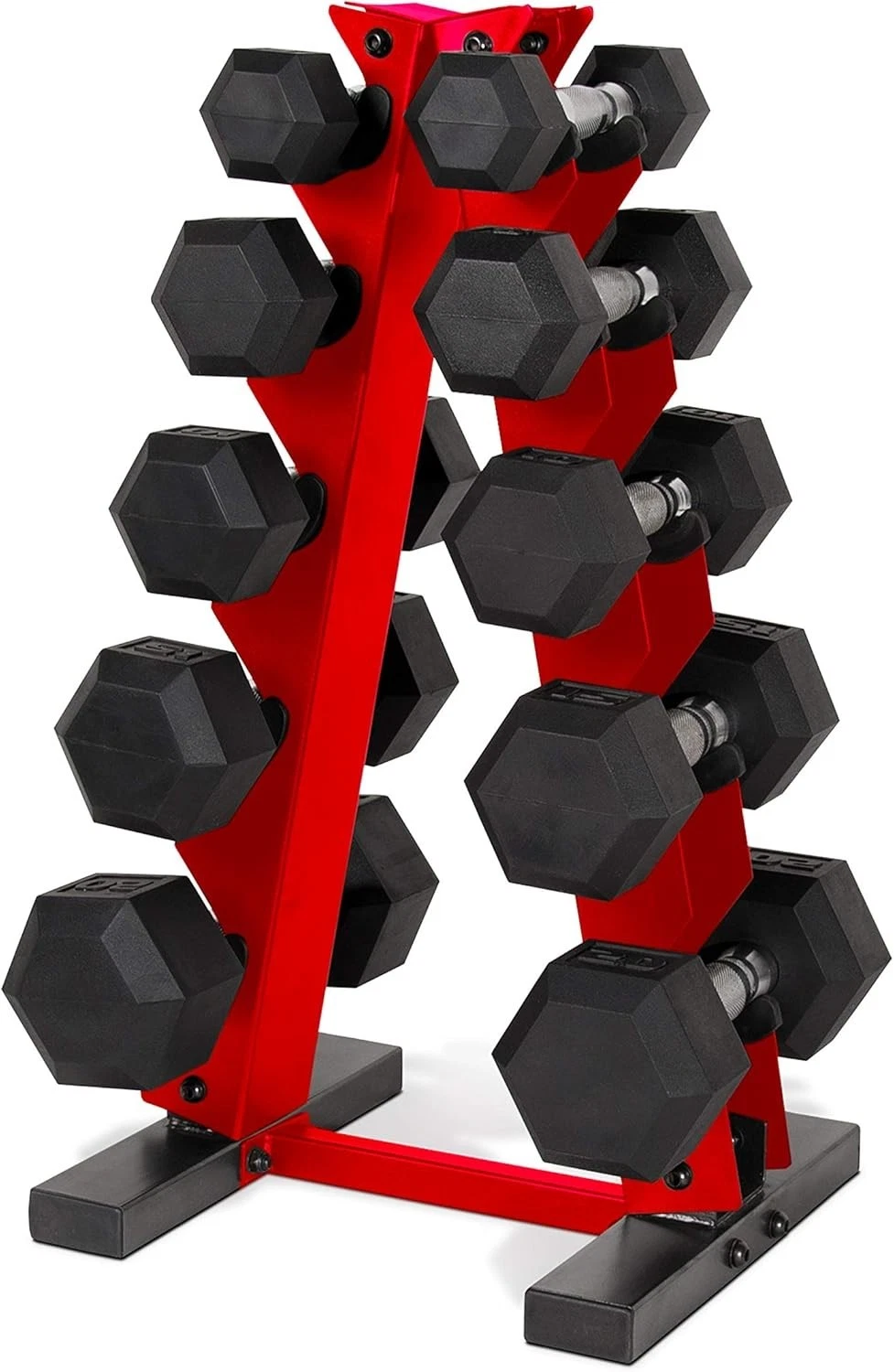 150 LB Rubber Coated Hex Dumbbell Hand Weight Set with Vertical Storage Rack