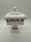 Vintage Hand Painted Square Milk Glass Lidded Dish Yellow And Red Flowers