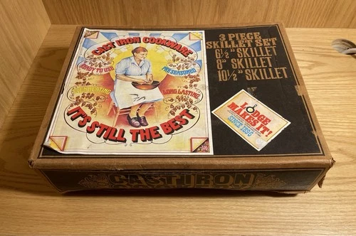 Vintage NOS Lodge 3 Skillet Cookware Set New With Original Box