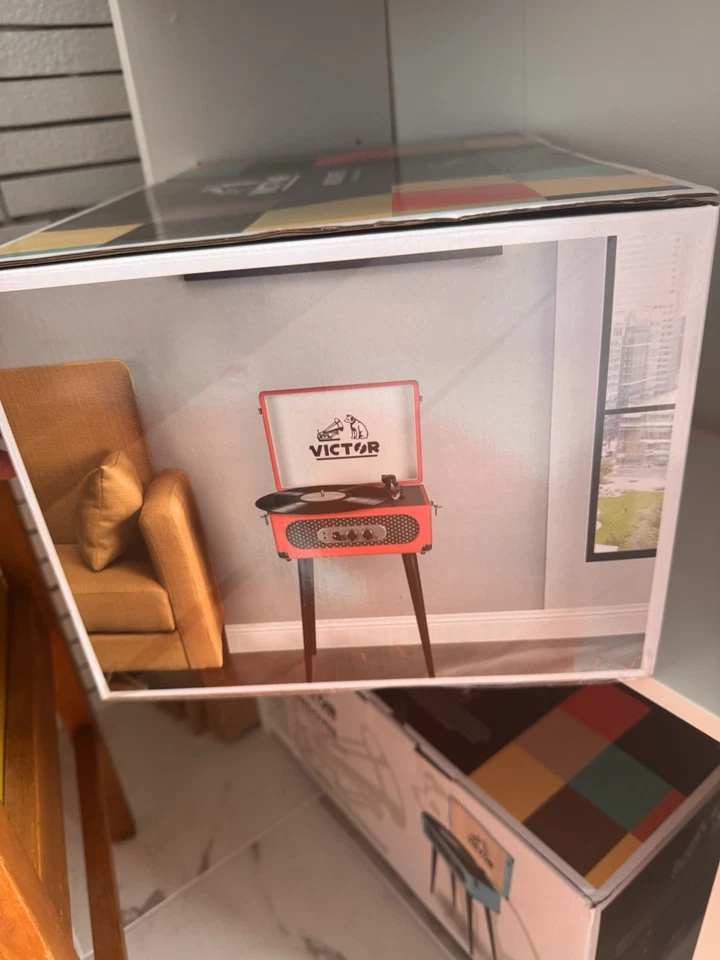 VICTOR Andover 5-in-1 Turntable Music Center with 3-Speed Record Turquoise - Image 2 of 3