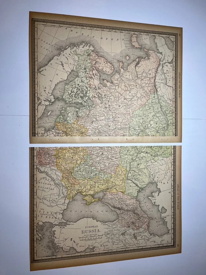 Mapa de 2 piezas de 1890 de Rusia europea Fm 1890 Rand-McNally Atlas VER FOTOS/DESCRIPCIÓN Foto 2 de 4