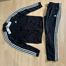 adidas Women Black White Striped Tracksuit Set Medium, Logo Zipper 2 Piece