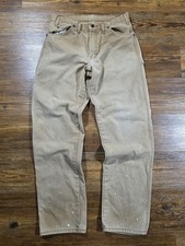 Dickies Carpenter Pants Men 32x33 Tan Distress Faded Duck Canvas Trouser Work