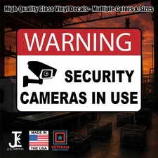 Warning - Security Cameras In Use Sticker Decal (Indoor or Outdoor Use)