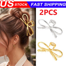 2PCS Gold Bow Claw Clip Metal Hair Clips Large Bow Hair Catch Barrette Hair