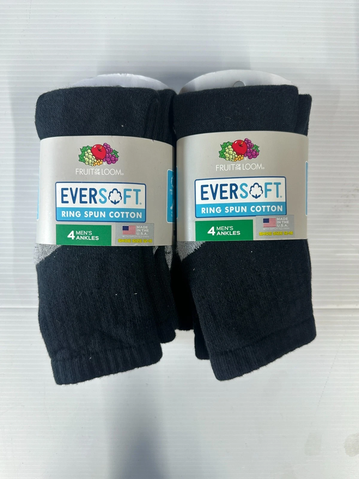 8 Pair Men's Fruit of the Loom BIG&TALL Black Ankle Socks Size 12-16