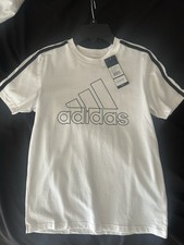 Adidas Tee Men's Size Medium 10/12 White Big Logo Striped Sleeves NWT MSRP: 25