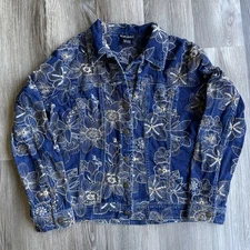 Vintage Y2K Jean Jacket Womens M Floral Embroidered 90s Festival Boho Hippie