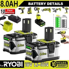 1~2PCS 8.0Ah For Ryobi P108 18V Compact Lithium-ion Battery Charger 8000mAh P107