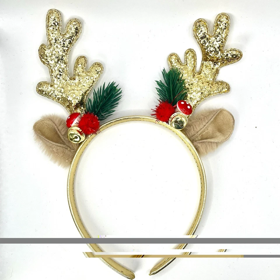 Gold Glitter Reindeer Antler Christmas Headband Holiday Party Hair Accessory - Image 3 of 4