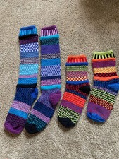 2 pair Solemate Socks Mismatched Multi Colors 7" unstretched foot Med Knee