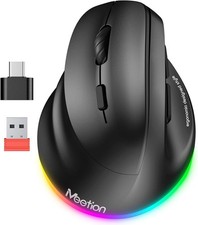 MEETION Left-Handed Mouse, Ergonomic Mouse Wireless Vertical Mouse, RGB Recharge