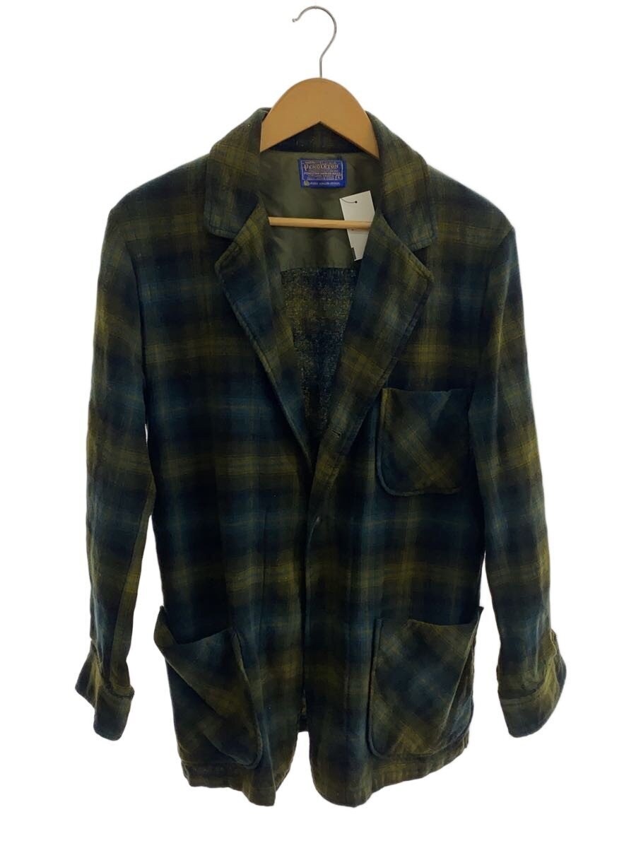 Pendleton 60s-70s Wool Check Button Jacket L Gree… - image 1