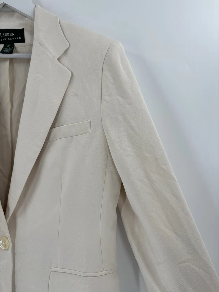 Traje Pantalón Ralph Lauren Vintage Mujer 8/10 Marfil Sencillo Pecho 100% Forrado Seda Foto 4 de 4