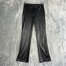 Vintage Black Pleather Pants Size 7 90s Y2K Faux Leather Gothic Bootcut Grunge