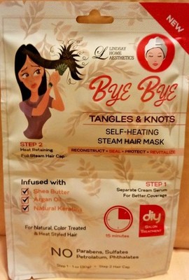 Lindsay Home Bye Bye Tangles & Knots Self-Heating Steam Hair Mask   12 Pack