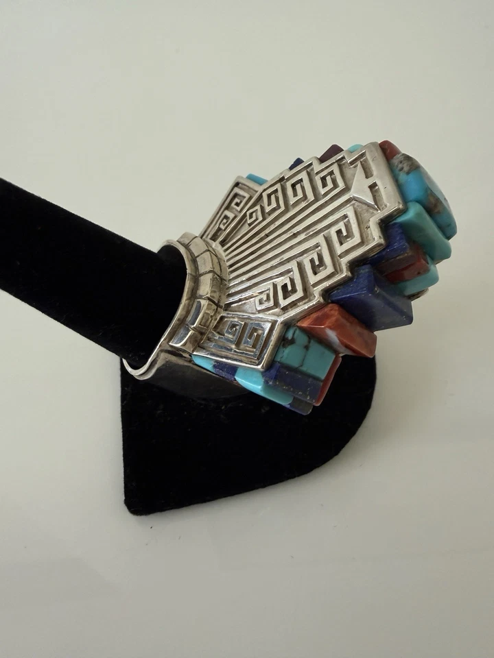 Инкрустация индейским бирюзовым камнем. Кольцо из стерлингового серебра 925 пробы 11 - Изображение 3 из 4