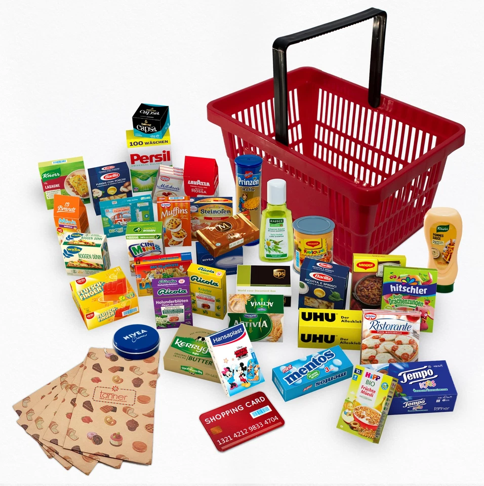 Tanner - Der kleine Kaufmann DEKO Kaufladen Set 42-teilig (mit Korb) 0519.6