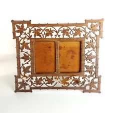 Vintage Victorian Wooden Double Picture Frame Carved Fretwork c.1900s - READ