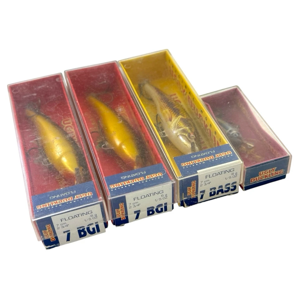 FISHERS • UGLY DUCKLING BALSA WOOD ORIGINAL WOBBLER ASSORTED FISHING LURE LOT x4 - Image 2 of 4