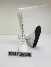White Lace Up Boots Womens Leather Combat Cosplay Marching Dance Parade Shoes