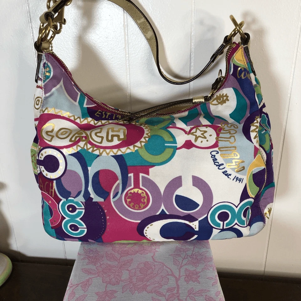 Bolso hobo Coach para mujer Poppy Pop C firma de un hombro multicolor mediano Foto 2 de 4