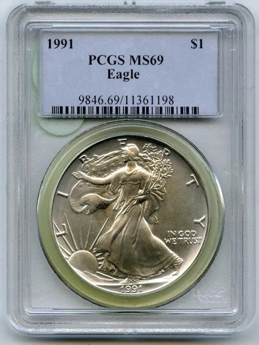 1991 American Eagle 1 oz Silver Dollar PCGS MS 69 Certified Ounce Bullion - P614