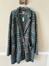 Nwt Maurices Womens Size 3x Teal Houndstooth Plaid Blazer Jacket Soft