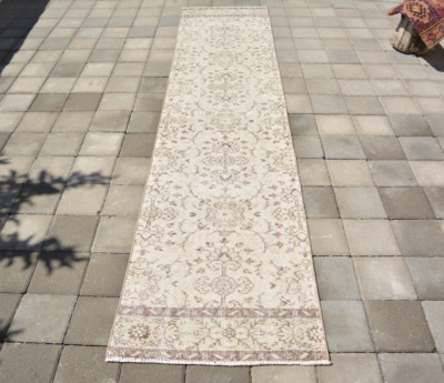 Anatolian Handmade Runner, 2.2x9.9ft, Beige Faded Vintage Turkish Entryway Rug,