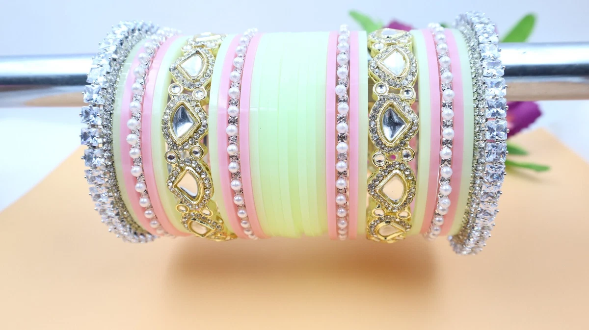 Bridal Punjabi Chura Wedding Pink/Green Chuda Bangle Bracelet Wedding  Jewelry