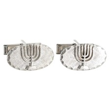 Vintage Silver Tone Hebrew Jewish Menorah Cufflinks Mens Jewelry 7/8"