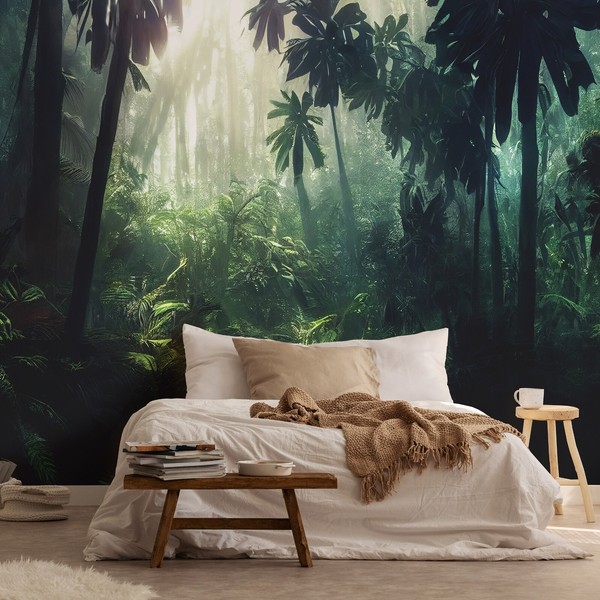 Dschungel Schlafzimmer Tapete Groß Wandbild 312X219Cm GrüN Palmen Regenwald-image
