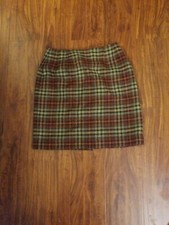 Laura Ashley Vintage Lined Plaid Pencil Rust Olive Black Gold Skirt