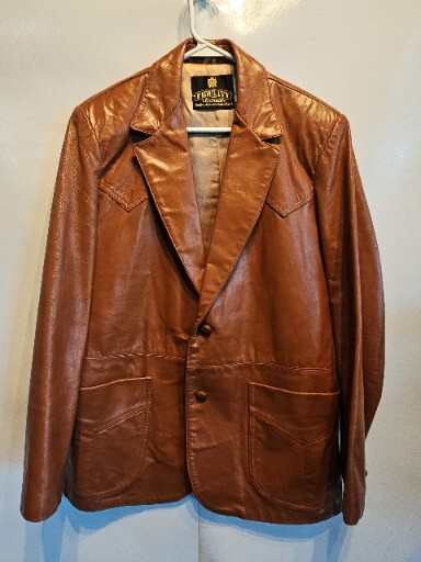 VTG Fidelity Mens 40 100% Leather Coat Brown 2 Button Jacket Made