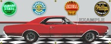 1967 OLDSMOBILE OLDS 442 SPANISH RED CAR GARAGE SCENE SIGN BANNER ART MURAL