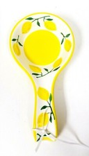  NEW TERRAMOTO GREEN,WHITE,YELLOW LEMON POLKA DOT CERAMIC SPOON REST,HOLDER  