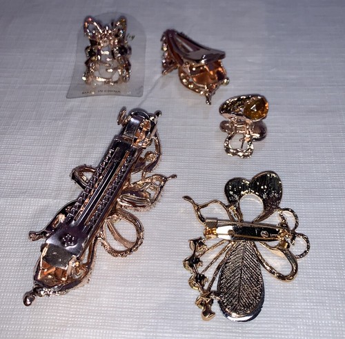 Lote conjunto accesorios cabello clips broche piedras cristales boda oro flor rosa - Imagen 11 de 12