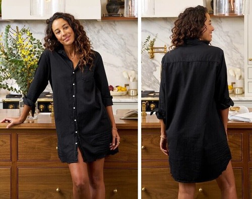 Frank & Eileen $328 Mary Famous Denim Black Classic Shirtdress Distressed Hem XS - Picture 4 of 19
